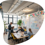 UK accounting professionals collaborating on business planning, bookkeeping, and financial strategy in a modern office