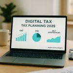 Digital tax planning dashboard showing VAT, CIS and self assessment data prepared by UK tax accountants for small businesses