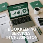 Bookkeeping services in Chessington with digital accounting dashboard showing VAT, CIS, payroll and invoice management for UK businesses